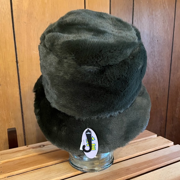 Olive Green Faux Fur Bucket Hat - Picture 12 of 16
